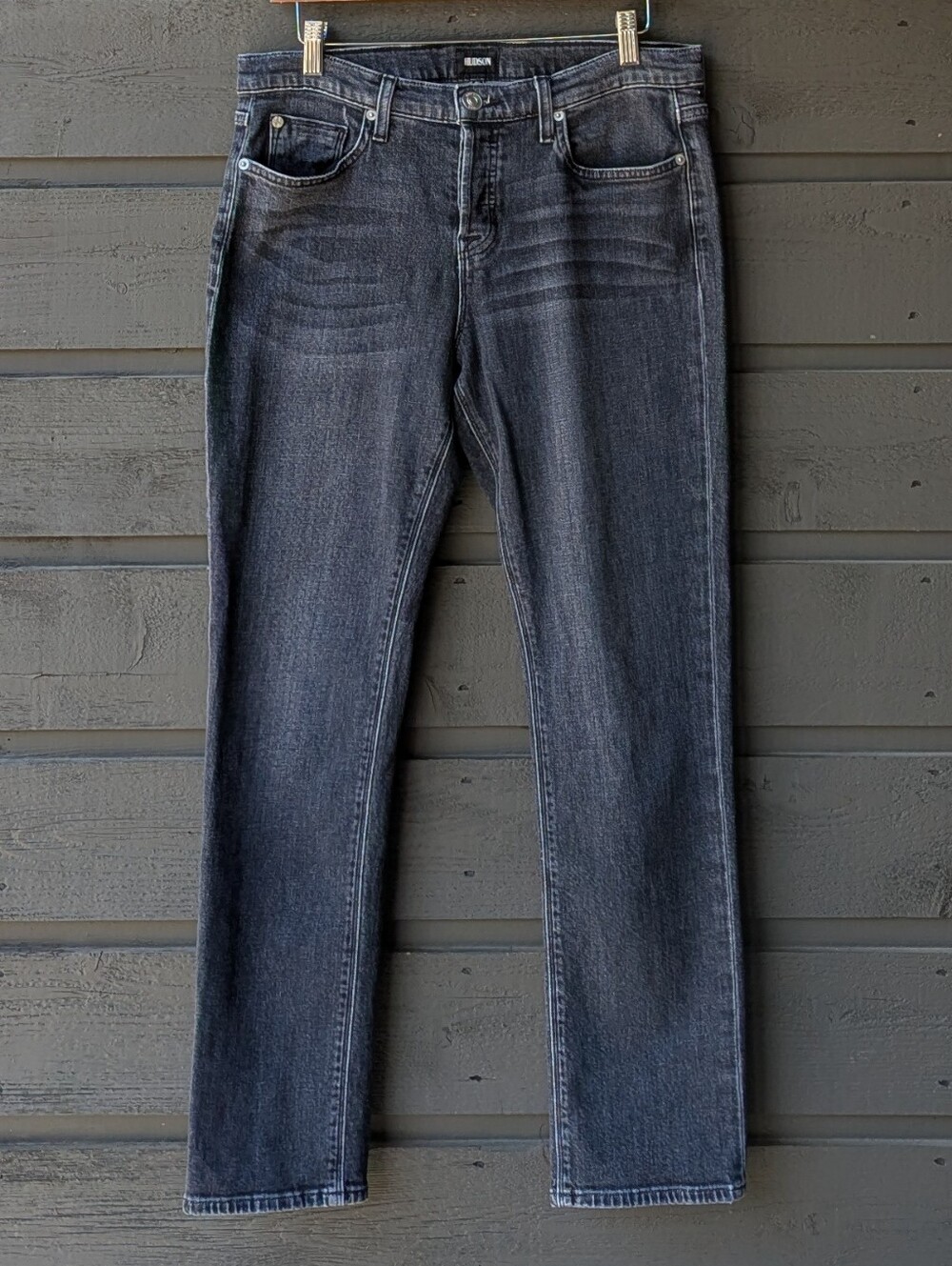Hudson Jeans Riley Crop Relaxed Straight Jean REVK Washed Black Stretch Denim 28